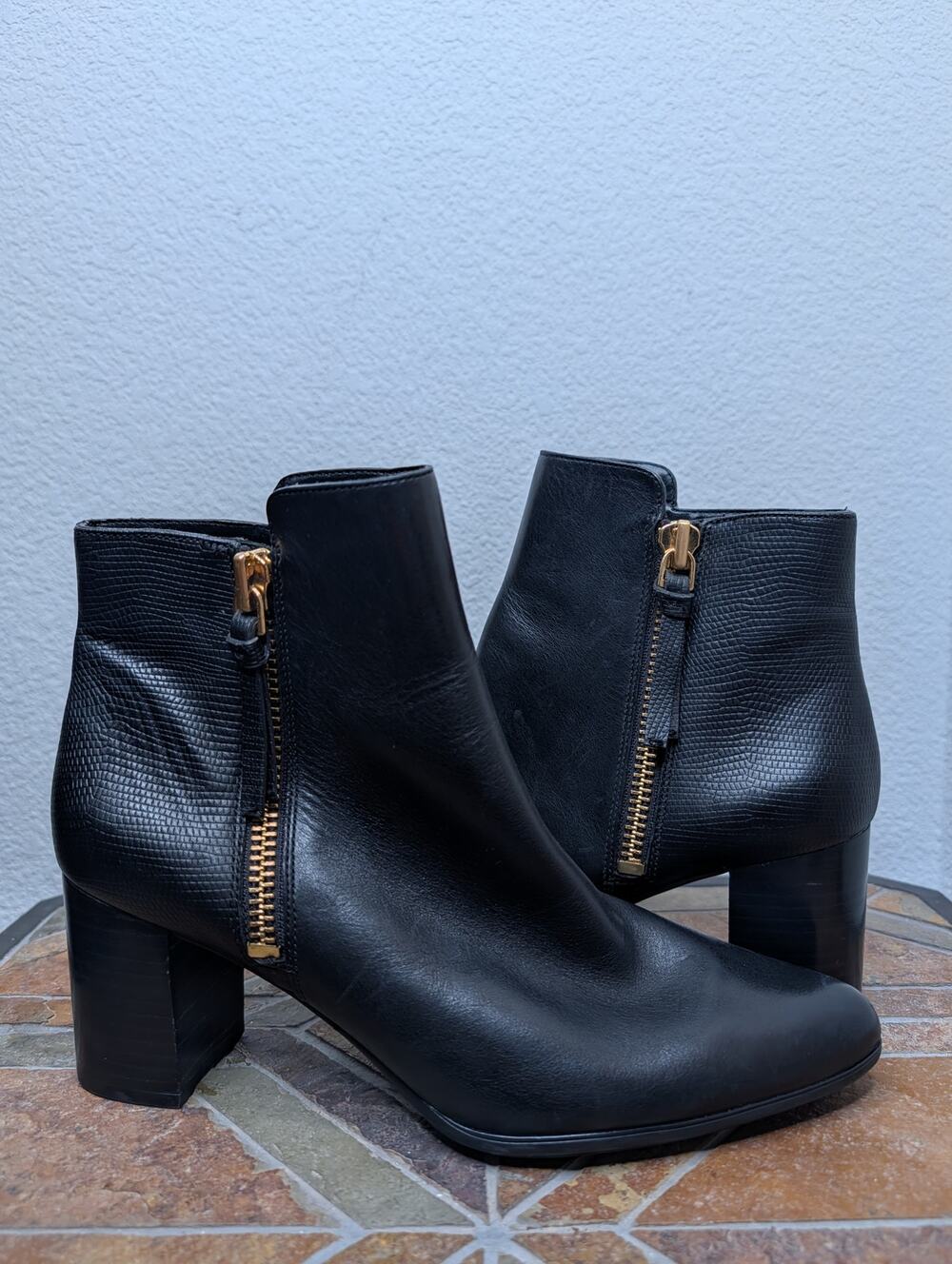 Rockport Womens Black Genuine Leather Block Heel Ankle Boot 9 CH2501 Chic Travel